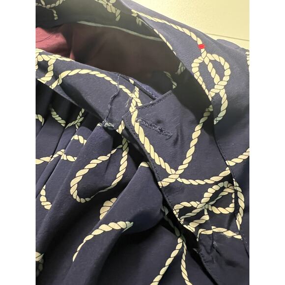 Vintage 80s 100% Silk Navy Pleated Midi Skirt Rope Pattern Preppy Size 6 Small - Picture 5 of 7